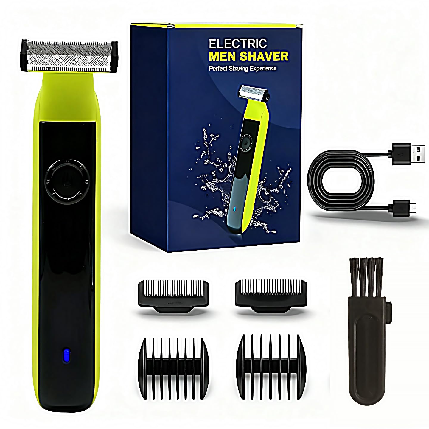 2025Beard & Body Hair Trimmer for Men [All-in-One] USB-C Fast Charging, Adjustable Comb,Groin & Ball Hair Painless Electric Shaver, Travel Razors, Dry Cordless Foil Shavers,Low Noise Yellow