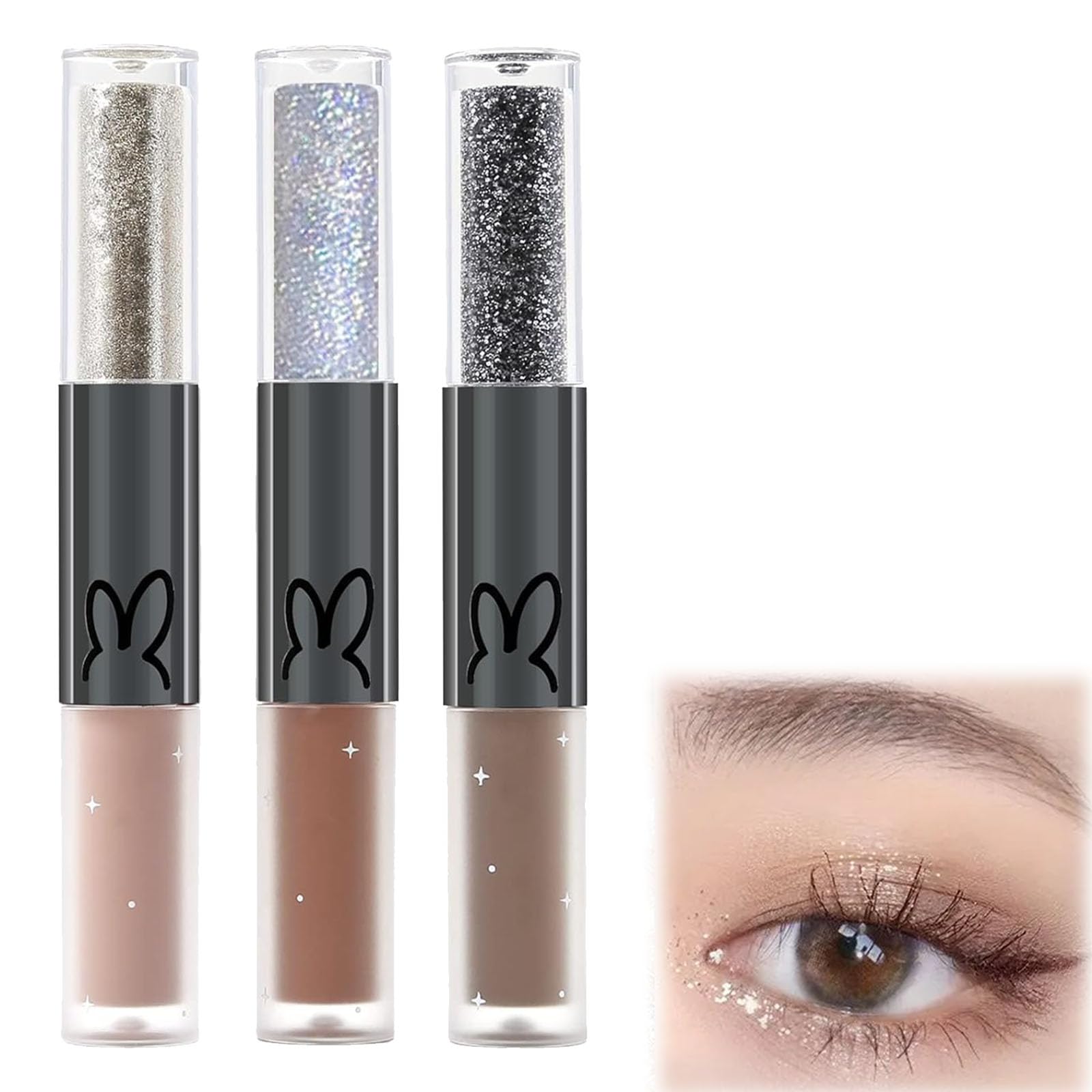 Sombra de Ojos Líquida, Sombra de Ojos con Purpurina Líquida, Shimmer Eye Shadow Eyeliner, Sombra Ojos Purpurina, Sombra Ojos Brillante, Sombra Ojos Waterproof, Marrón, 3 PCS