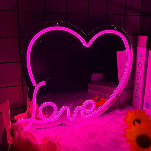 Miniatura 10 de Moneter Espejo ondulado de anime con letreros de neón, regulable para regalo de niñas adolescentes, espejo de maquillaje, bonita decoración de pared