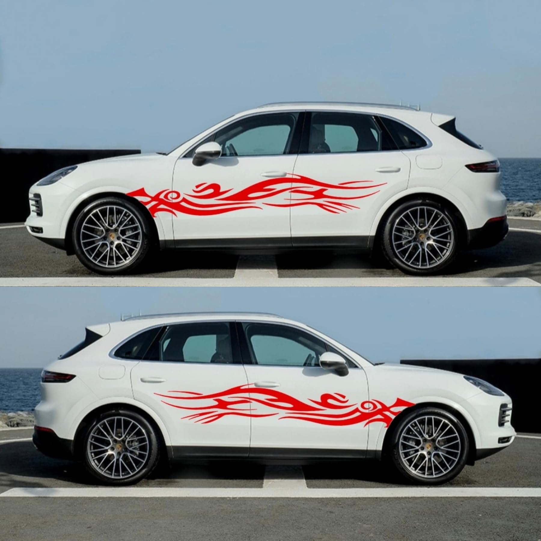 2 Pezzi Auto Adesivi Laterali, Fiamma Corsa Sportiva Strisce in Vinile Auto Adesivi Decorativi della Vita, per Automobile/Camion/SUV(Rosso)