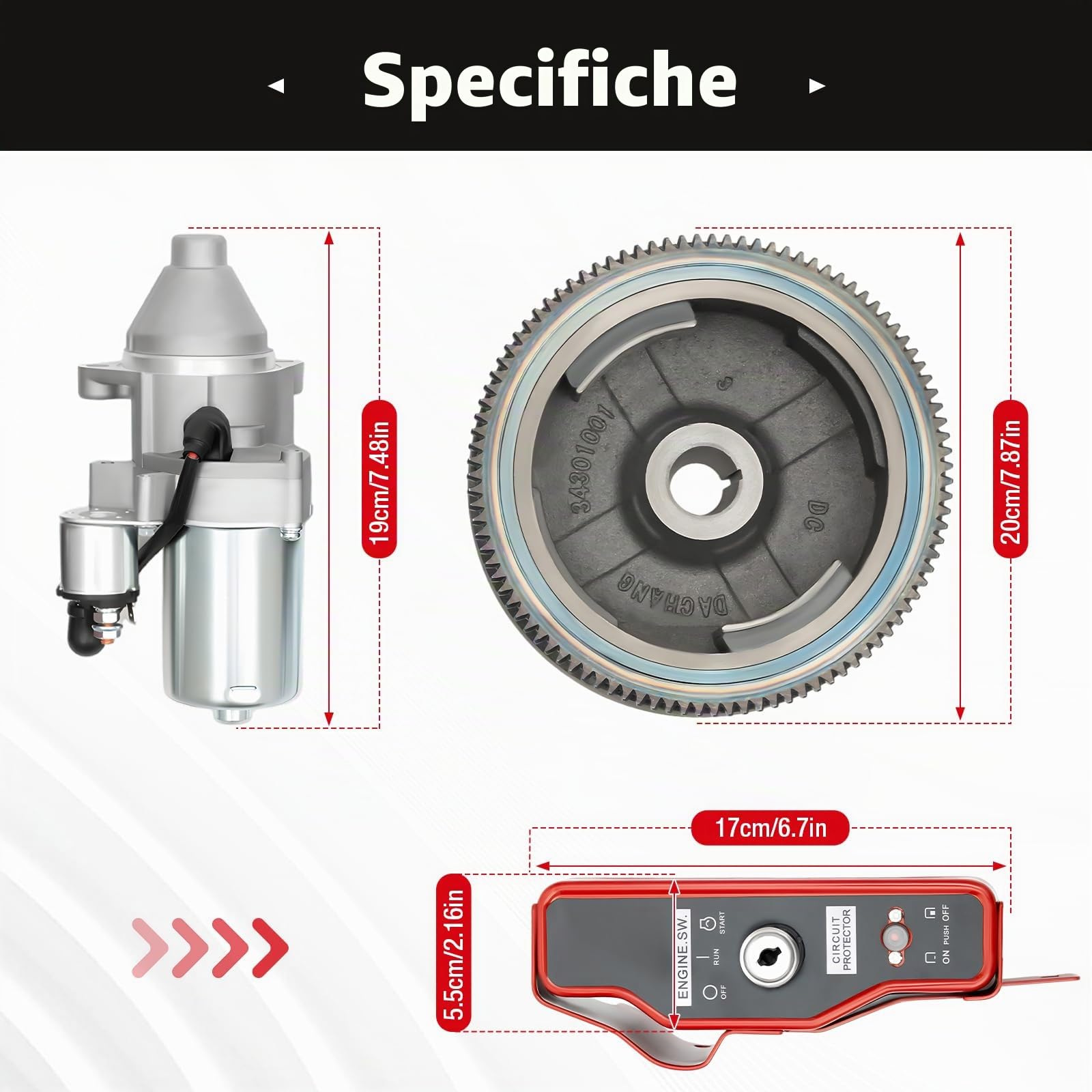 13HP Volano Starter Kit elettrico per Honda GX390 Starter Kit di avviamento elettrico del volano con interruttore di accensione del motore di avviamento a ingranaggio