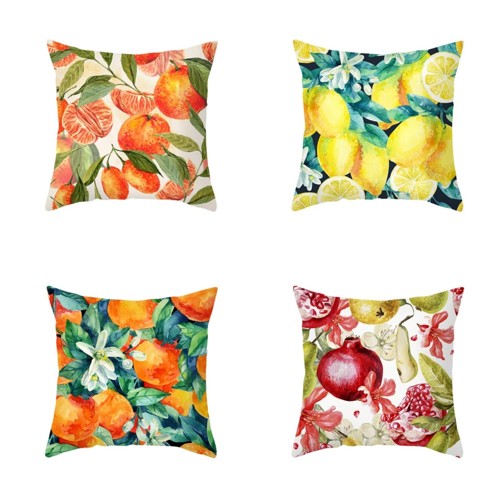Pillow Cases 4 Pack Tropical Fruit Pattern Cushion Covers Soft Linen Cushions with Covers Included Washable Sofa Cushions with Invisible Zip Pillowcase Pillow Cover Breathable Cushion Cover 40x40cm