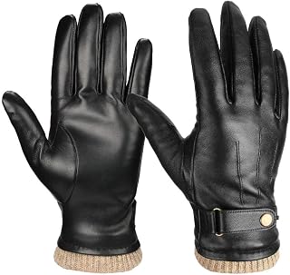 OZERO Men's Nappa Leather Winter Gloves - Touchscreen Wool Lined, Windproof Water-Resistant, Thermal Warmth for Driving Hiking