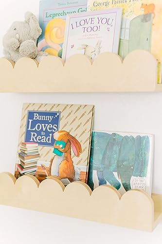Miniatura 6 de Estantes flotantes para libros de guardería con bordes festoneados, estantes colgantes Montessori de madera para habitaciones de niños, estantería