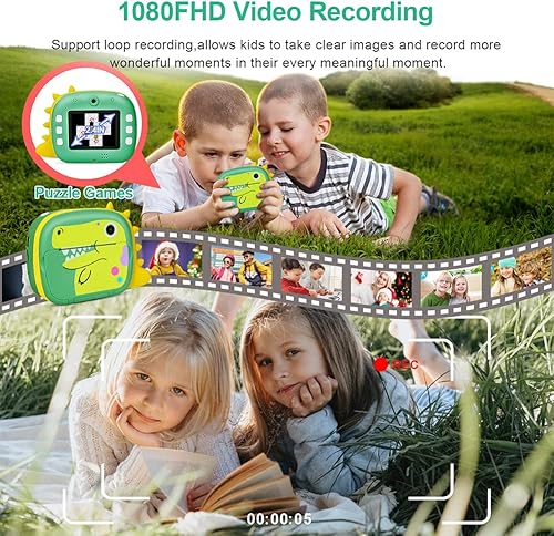 Miniatura 5 de Cámara para niños, cámara de impresión instantánea con función WiFi, cámara de video 1080P, pantalla de 2.4 pulgadas, cámara selfie con tarjeta TF