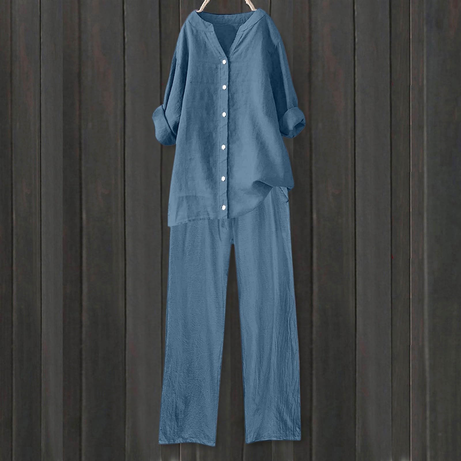 Ensemble Femme en Lin Tenue Chic Et Elegant Vetement Grande Taille Ete Jogging Hawaienne Tunique Pantalon Chemise Survêtements Haut Fluide Tenues Élégante Été Combinaison Robe Tailleurs-Pantalons