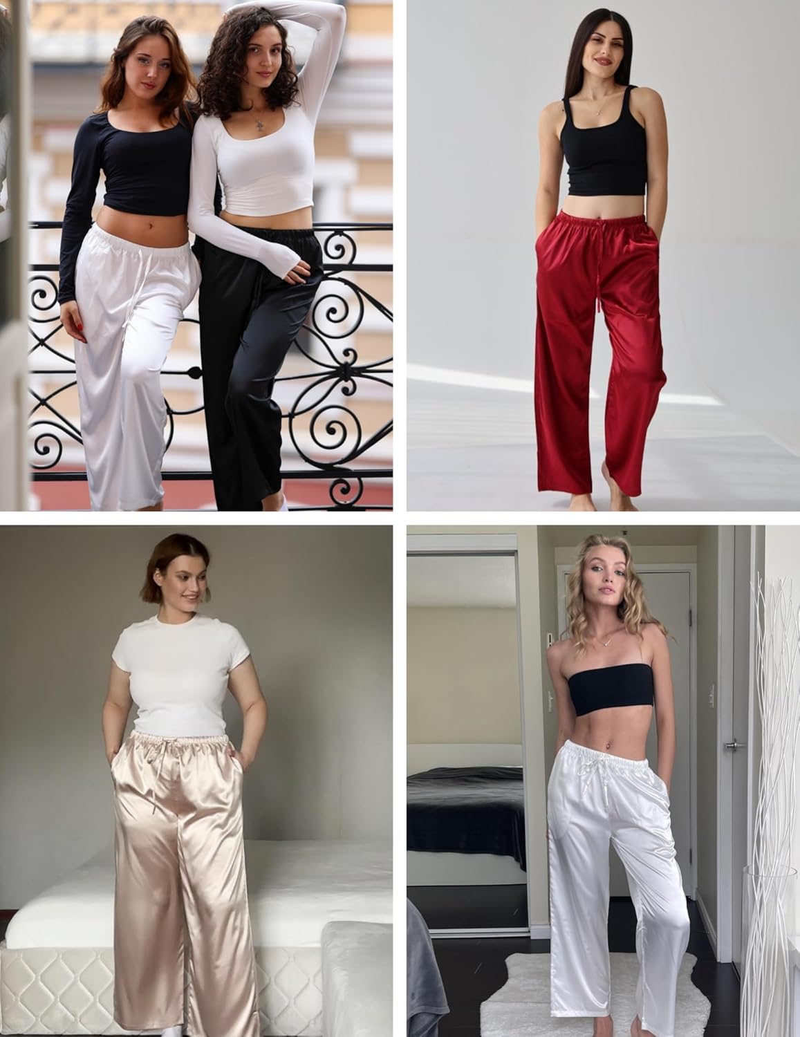 Ekouaer Womens Silk Satin Pajama Pants Casual Loose Lounge Pants Drawstring Elastic Waist Wide Leg Pj Bottoms with Pockets - Image 5