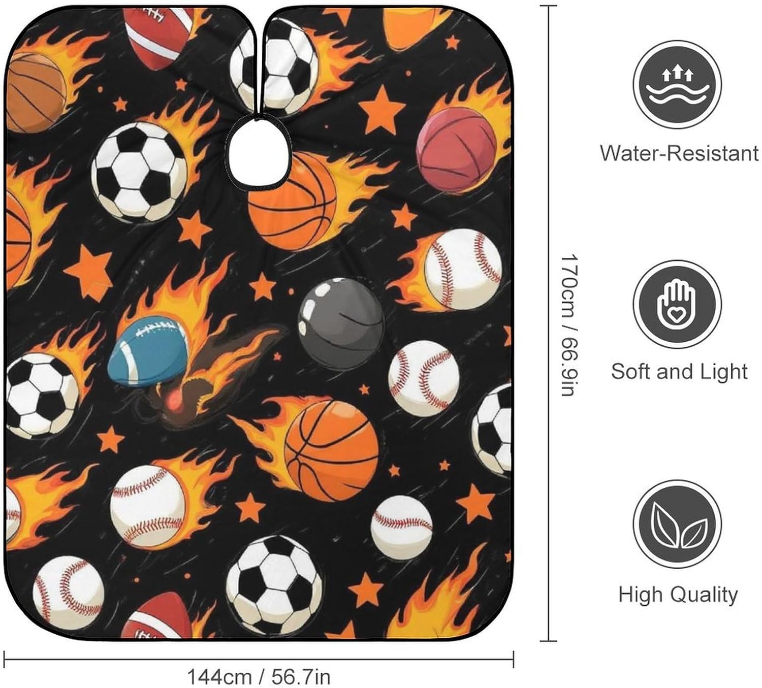 Women's Fashion Hair Cutting Cape with Adjustable Closure Barber Cape Fire Ball Soccer Basketball Baseball Football Sport