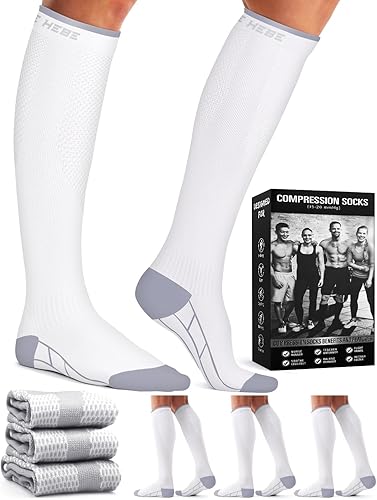 Miniatura 17 de Paquete de 3 pares de calcetines de compresión médica para mejorar la circulación de mujeres y hombres, para correr, hacer deporte y amamantar