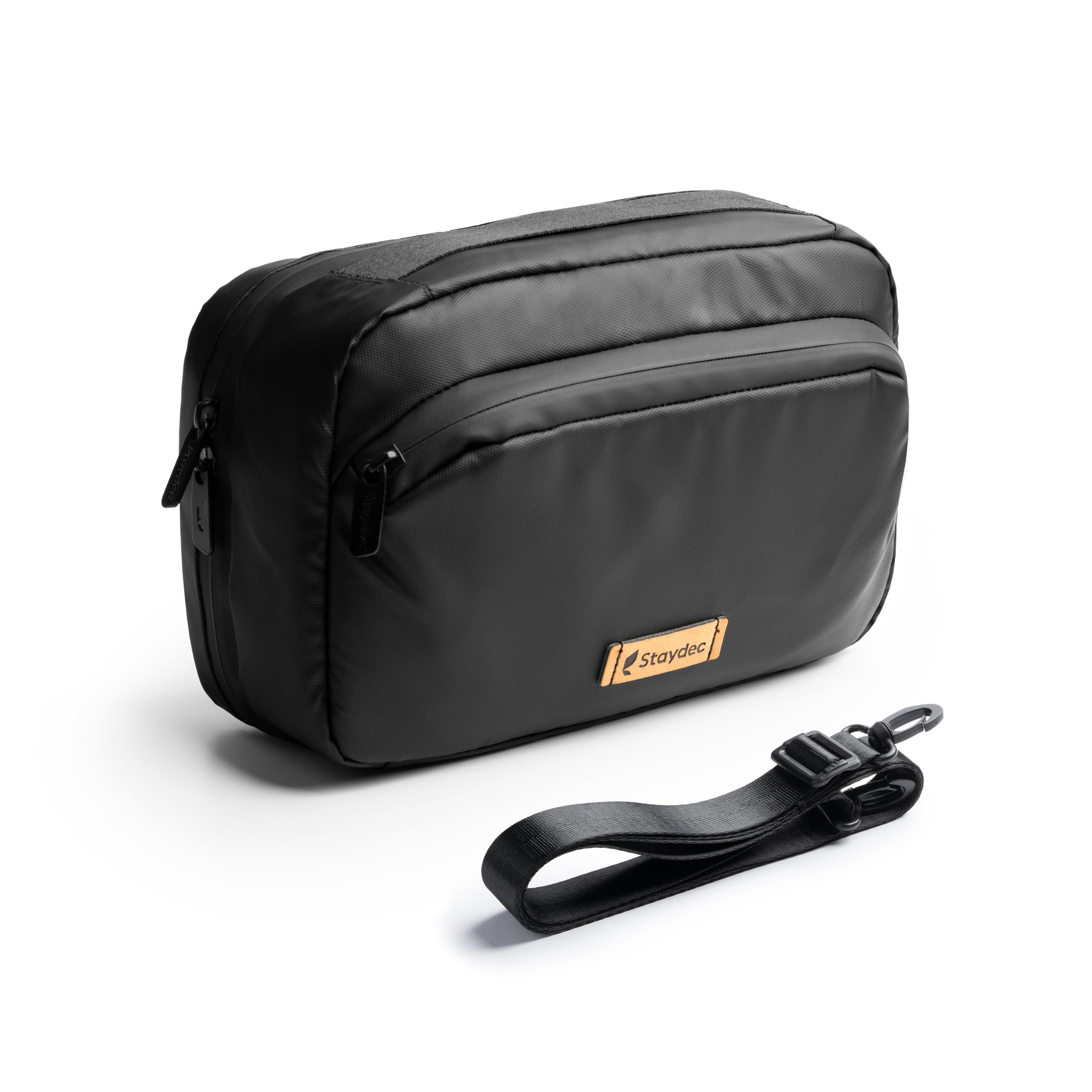 Staydec Tech Pouch Organizer | Gadget Organizer for Travel | Tech Accessories Pouch for Gadget, Hard Disk, Charger with Multiple Pockets | Water-Resistant | Premium Black with Adjustable Strap