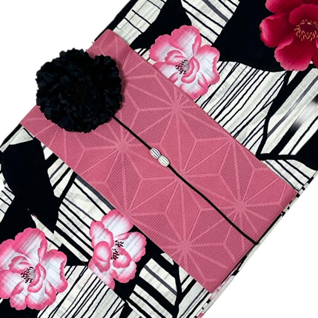 浴衣 ゆかた 黒地 浴衣 半幅帯 レディース 浴衣ジェンヌ 浴衣5点セット