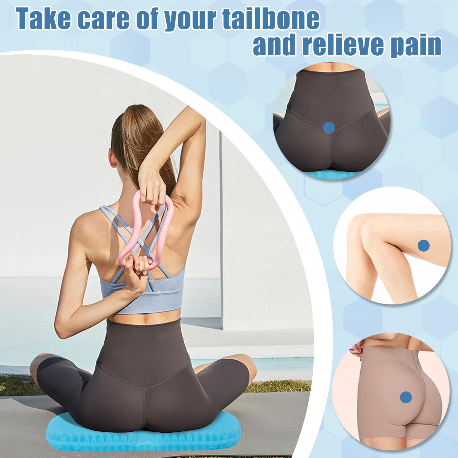 Gel Seat Cushion for Long Sitting Breathable Honeycomb Design Pain Relief Egg Seat Cushion, Gel Enhanced Seat Cushion, Non-Slip, Egg Sitter Support Cushion, for Home Office Chair Cars Wheelchair