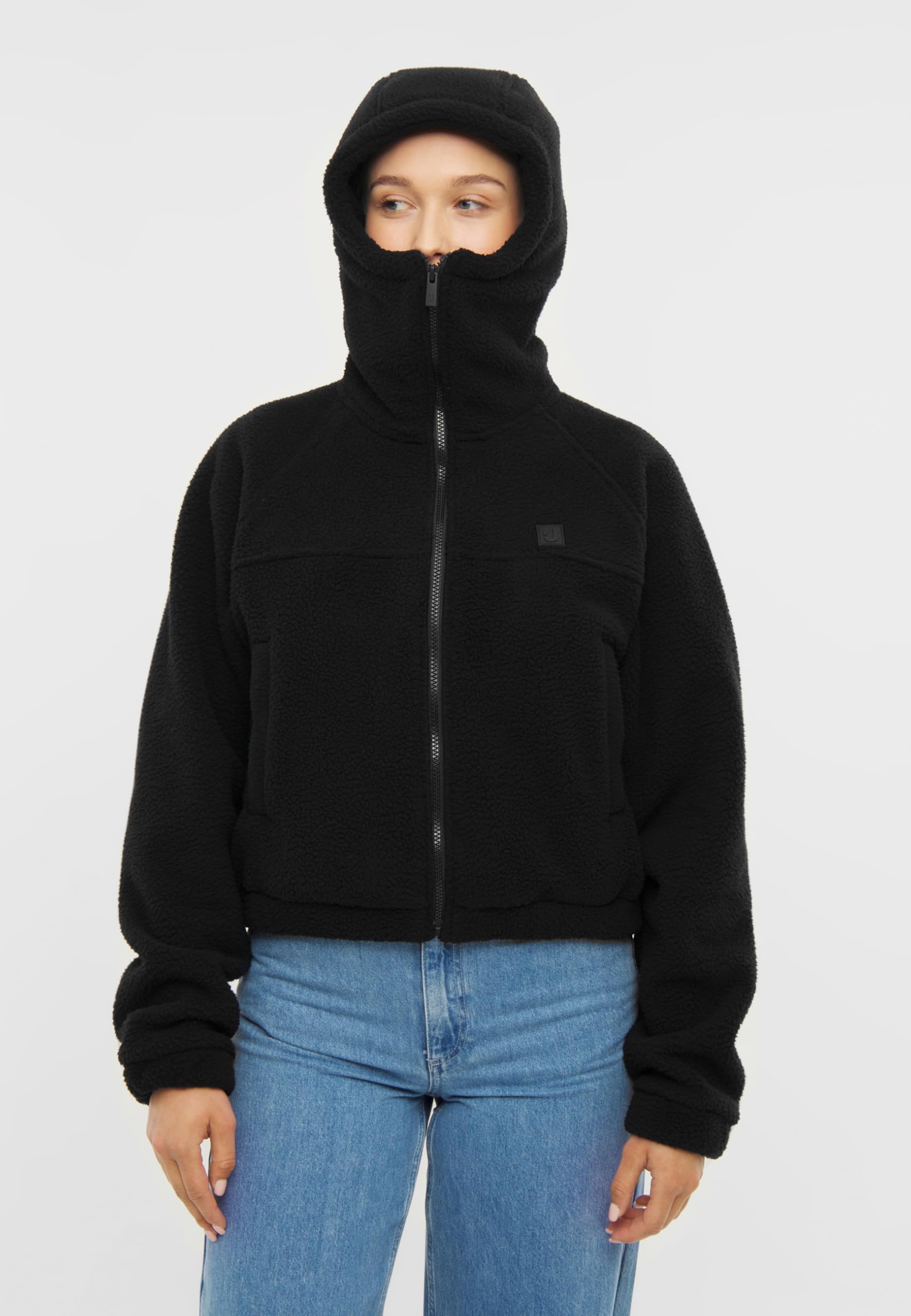 Johnny Urban Veste Courte en Polaire Femmes - Nova - Cropped Teddy Fleece Sweat Jacket - Polaire Zippée avec Haute Capuche - Veste Chaude Sherpa pour Automne et Hiver