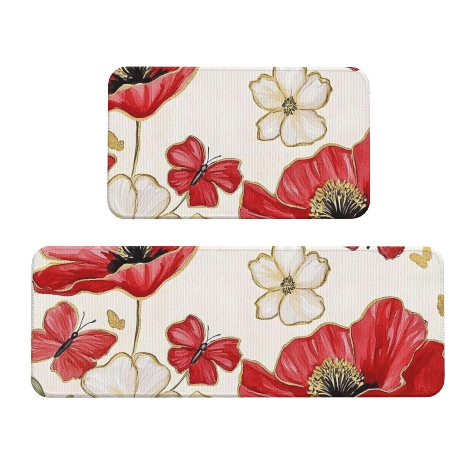 Cómodos tapetes de pie acolchados para proteger el suelo de la cocina con diseño floral