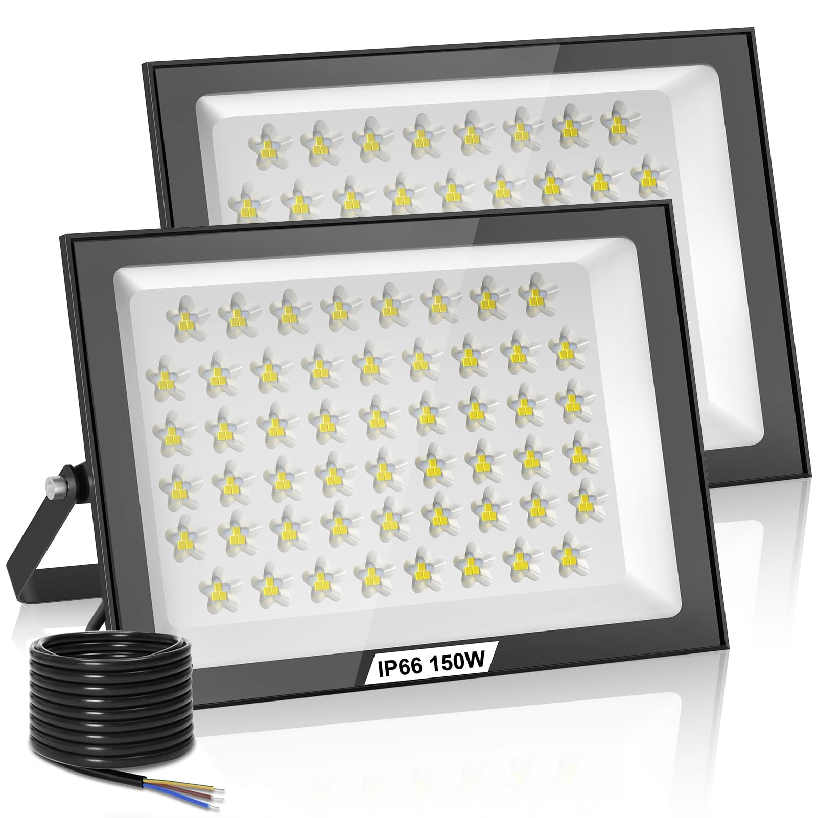 2 pezzi Proiettore LED Esterno 150W IP66 6500K Bianco Freddo Spot Esterno Potente Per Magazzino Giardino Garage Terrazza Parcheggio