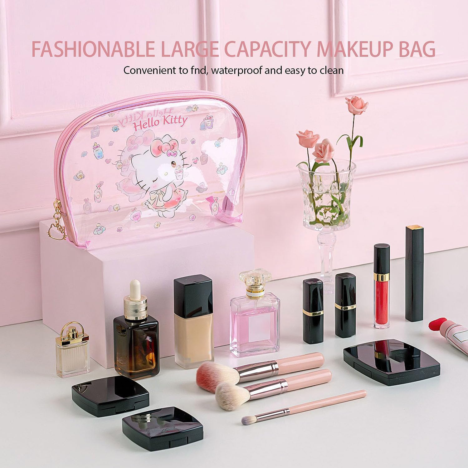 AmBealla Clear Cosmetic Bag Waterproof Makeup Bags with Brush Holder, Large Travel Toiletry Bag Organizer for Women, Portable Skincare & Beauty Tools Storage Case for Home&Trips 3pcs - Image 6