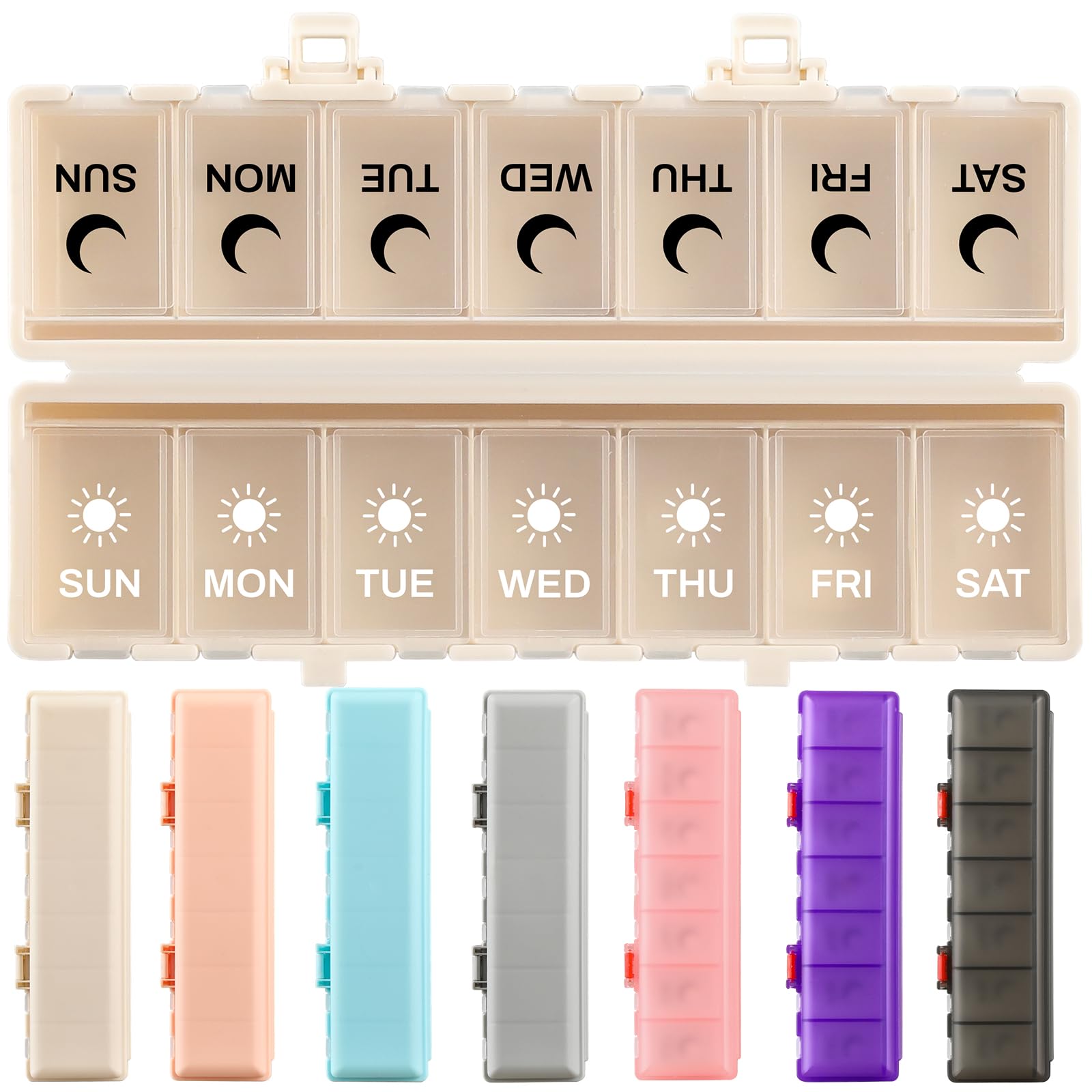 Foldable Pill Organizer Weekly 2 Times a Day 7 Day Portable AM PM Travel Pill Case with Black