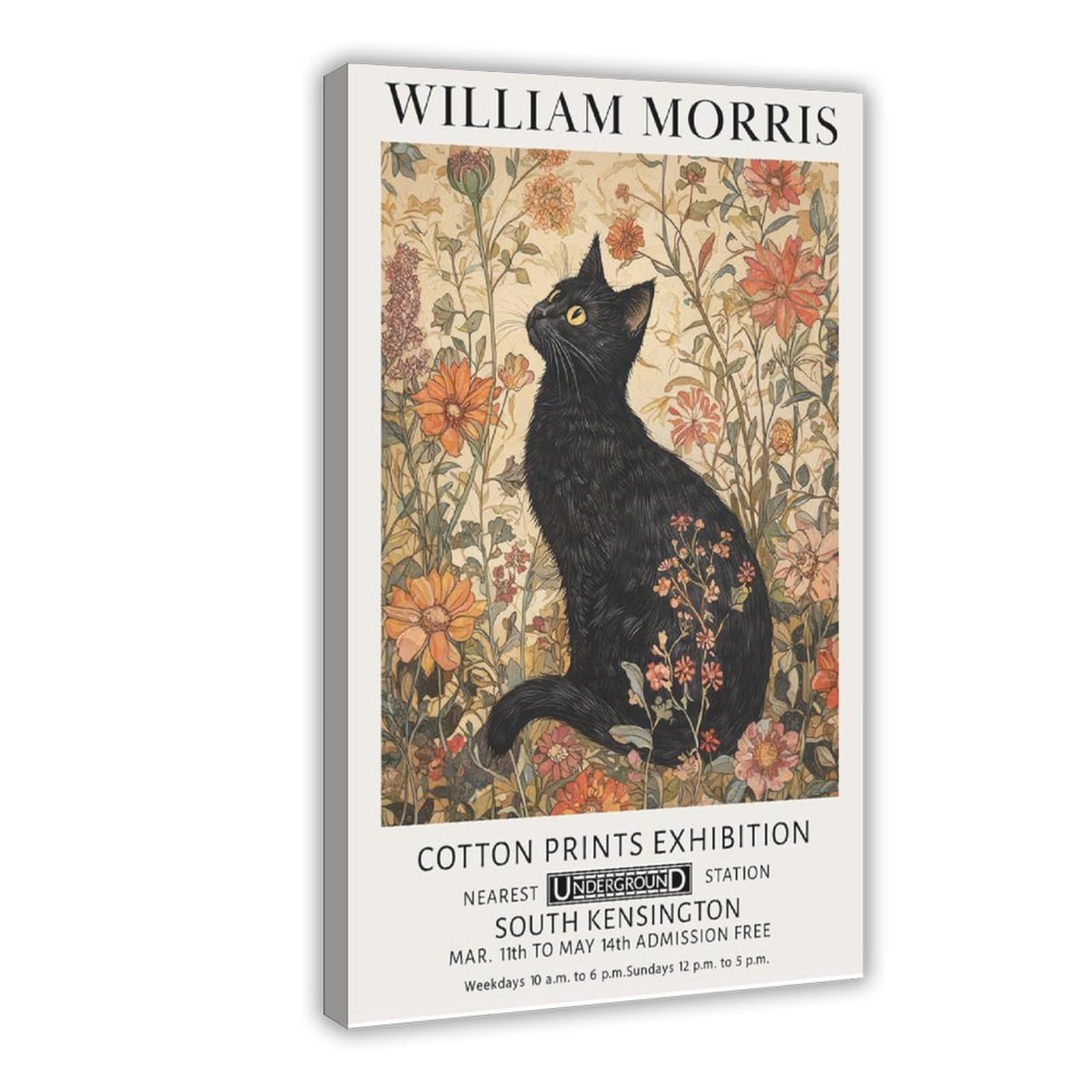 PHTHDB William Morris Print Exhibition Poster Black Cat Kitten Flowers Wall Art Print Poster Canvas Poster Office Decor Gift