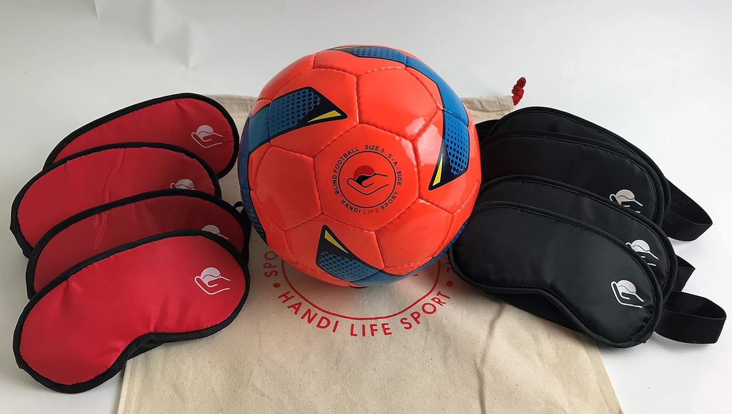 Handi Life Sport | Start Up Kit | 10 Polyester Blind Sport Masks & Low Bounce rattling Soccerball Size 3 | 5-a-Side Football for The Blind | Soccer Size 3 | Therapy & Recreation | Adaptive Sports