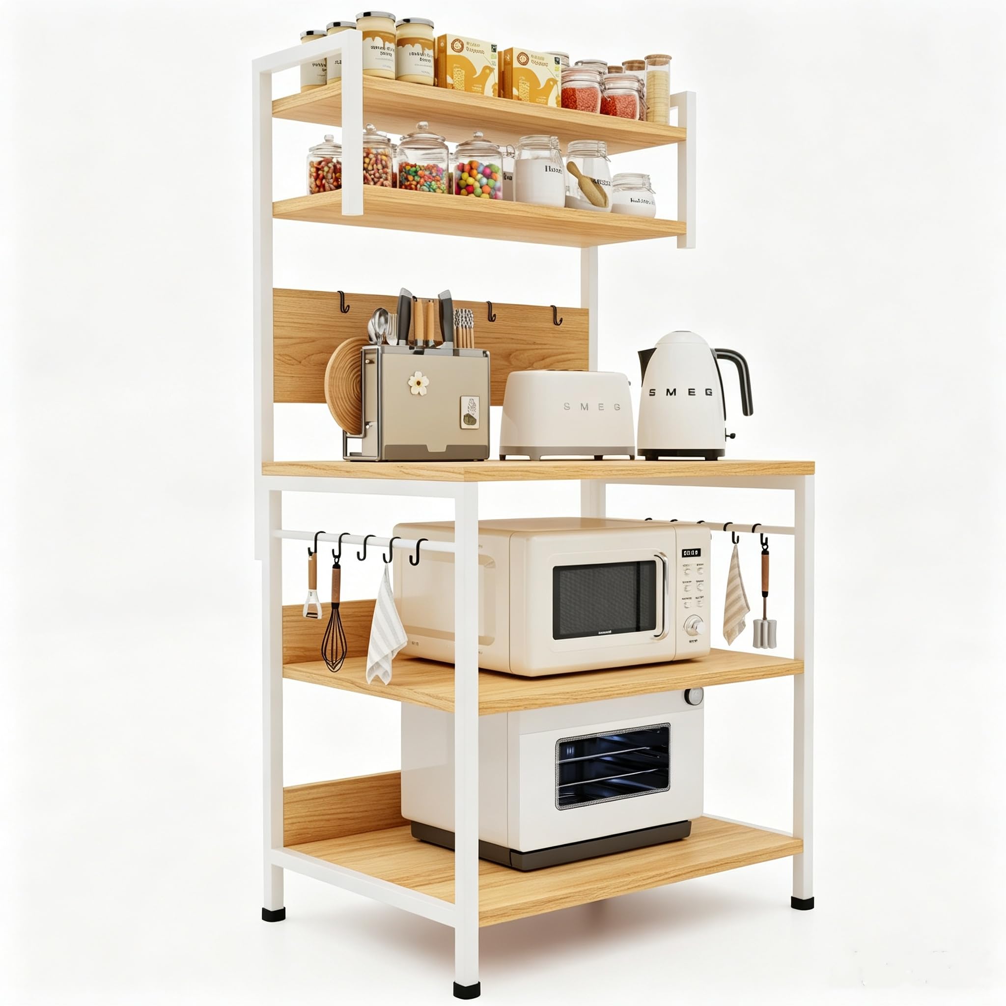 ホワイトとイエローのキッチンラック Amazon.co.jp: ZXD キッチンベイカーラック 幅60×奥行40×高さ150cm