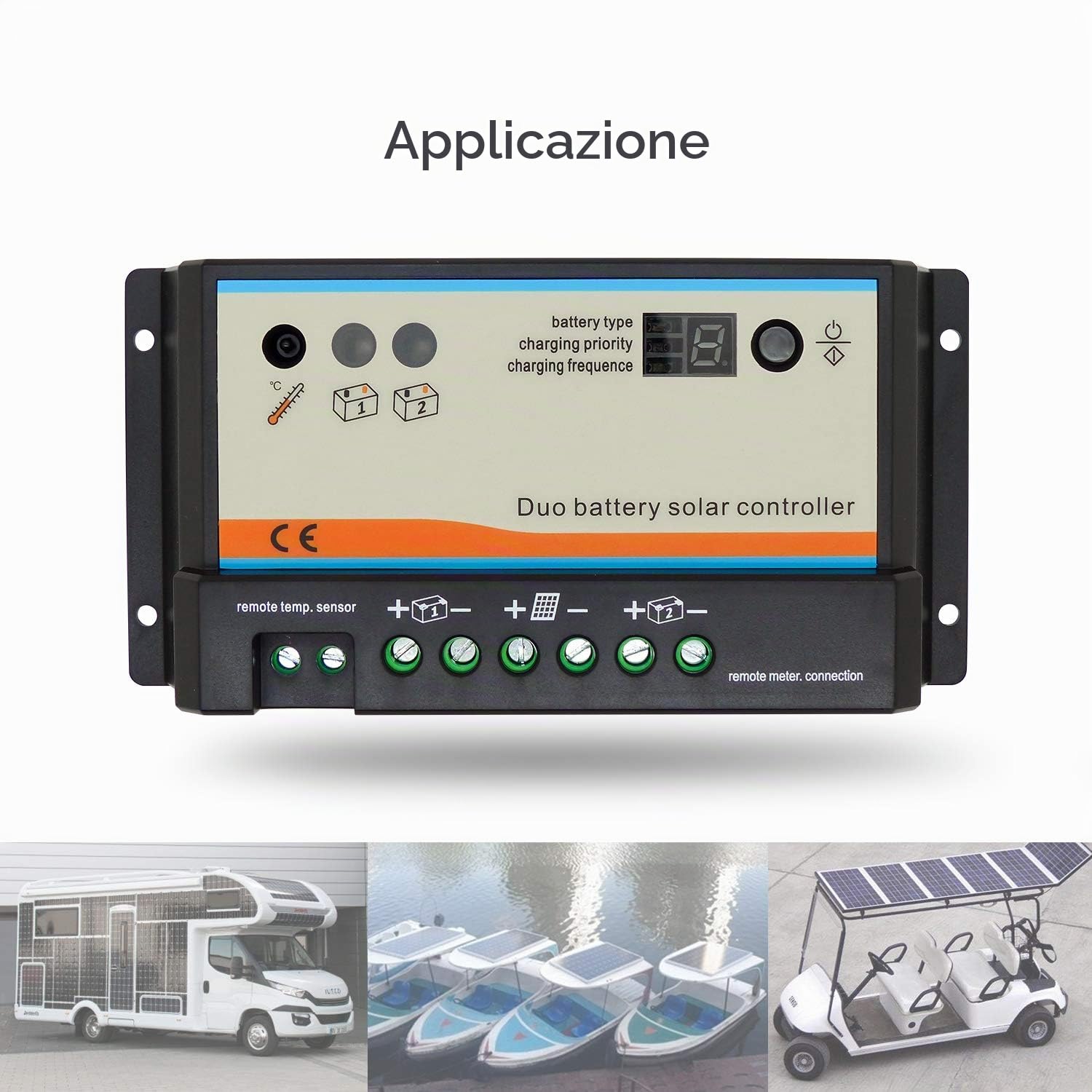 EPEVER Regolatore di carica solare 20 A PWM EPIPDB per 2 batterie da 12 V/24 V, regolatore solare per camper, roulotte e barche (EPIPDB-COM-20A)