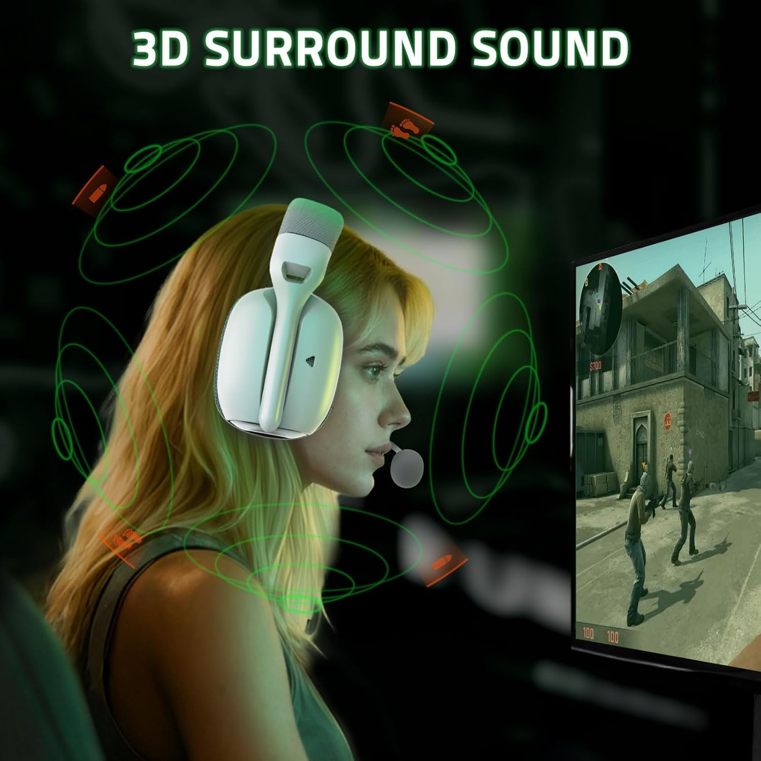 MAMBASNAKE×Attack Shark L80PRO Gaming Headset, Lightweight Over-Ear Gaming Headphones,Wired/BT/2.4G Wireless,Dual Microphone Stereo Surround Sound Low Latency for PC/Smartphone/Laptop/Tablet-White