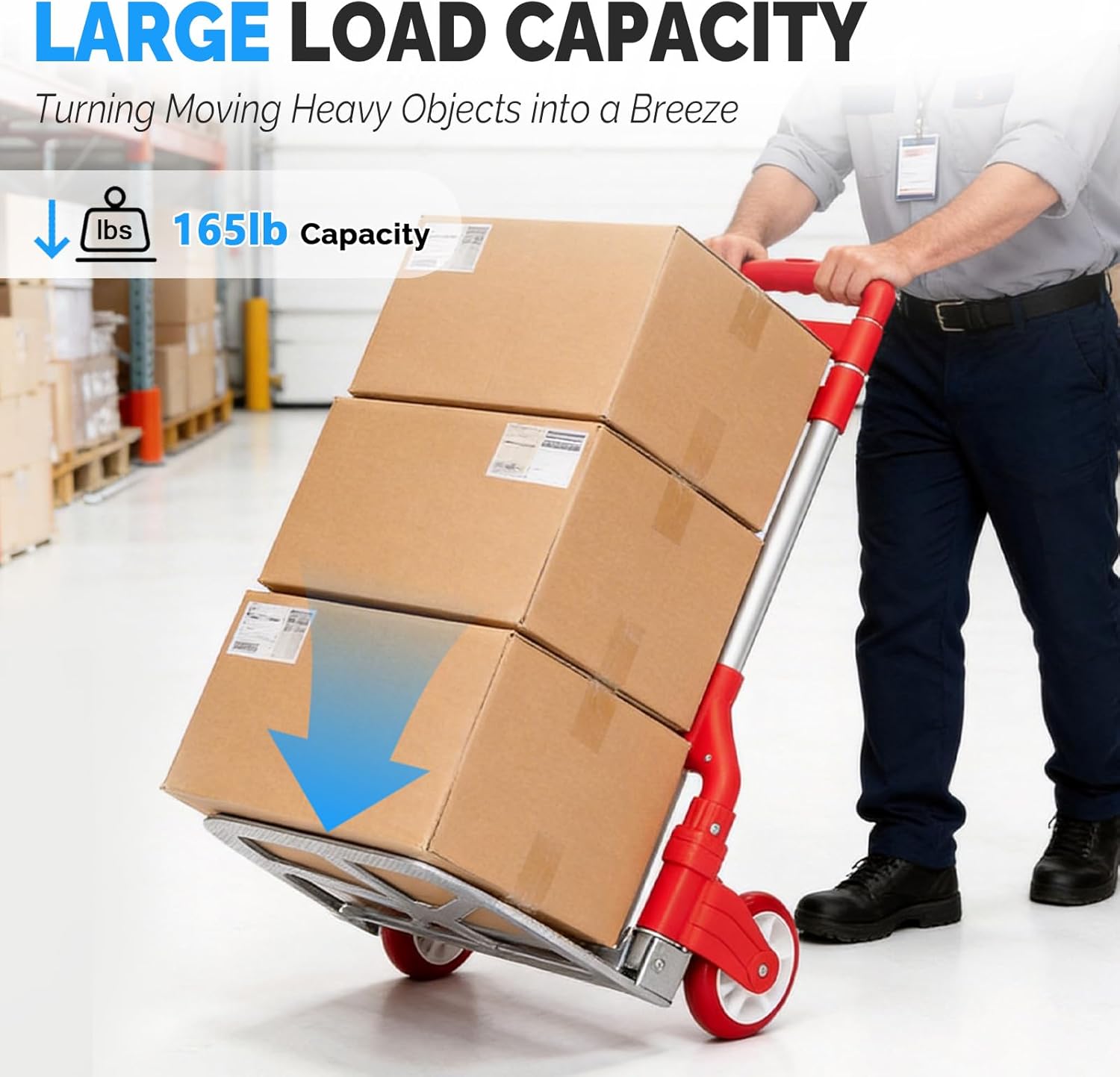 fch folding hand truck, aluminum portable folding hand cart,165lbs capacity hand cart and dolly ideal for home, auto, office,travel use, red