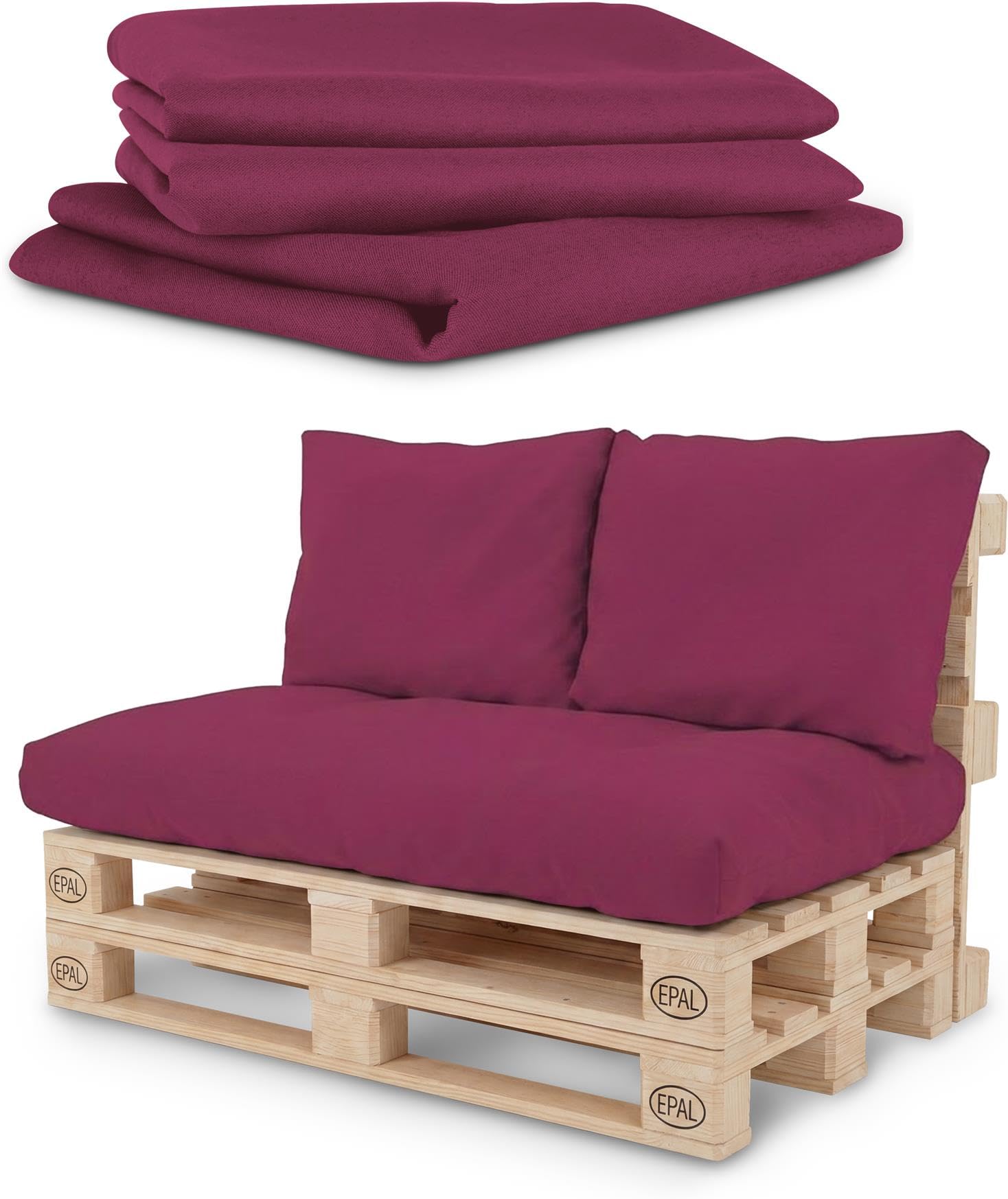 normani Bezüge für Palettenkissen - für 2-teilige und 3-teilige Palettenpolster - wasserabweisendes oder wasserdichtes Material verfügbar Wasserdicht Brombeere 3-Teilig 80 cm × 120 cm + 42 cm × 60 cm