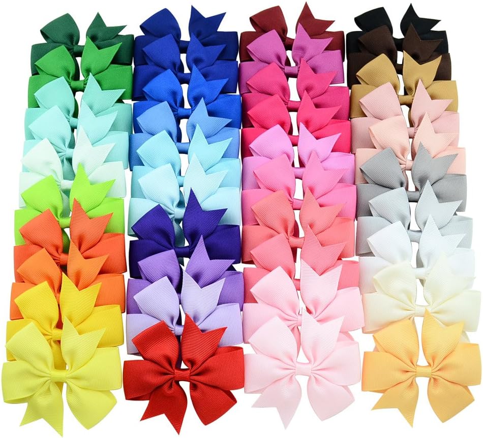 YHXX YLEN 3inch Boutique Grosgrain Ribbon Hair Bows With Clips For Teens Toddlers Baby Girls Set of 40pcs, Multicoloured, 3 Inches, Multicoloured, 3inches