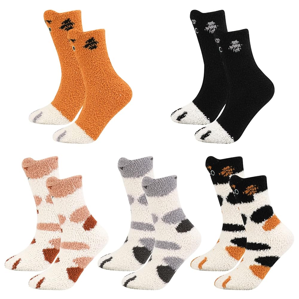 Abeillo 6 Paar Kuschelsocken Damen - Katzenpfoten Design, Korallenfleece, Größe 36-41