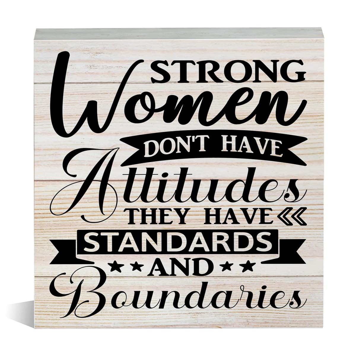 Viewkedt Modern Wooden Sign - Strong Women Don't Have Attitudes - 5x5 Inches - Wall Mount, Tabletop - Inspiring Decorative Sign