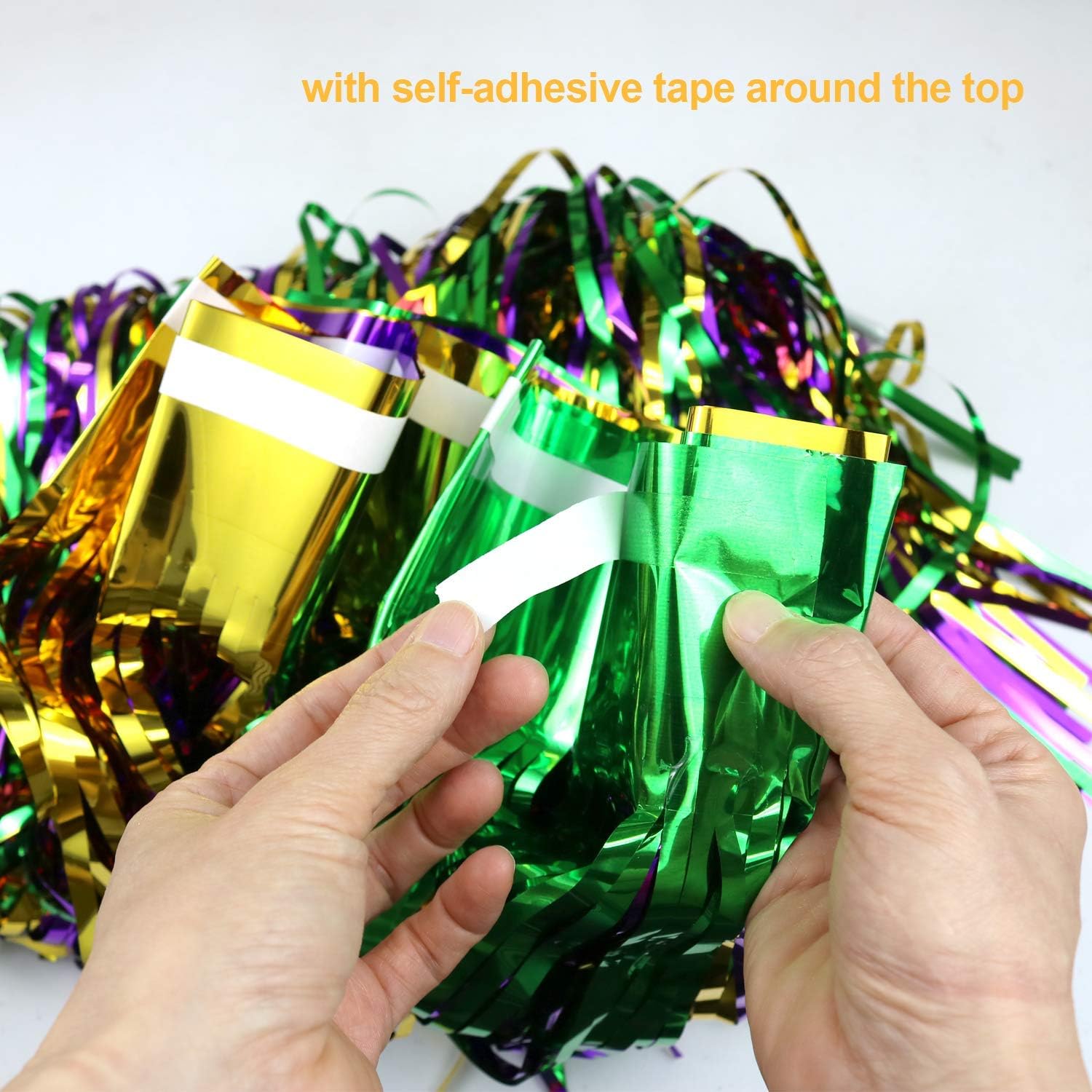 GiftExpress 2 Pack 36" X 100" Mardi Gras Metallic Foil Fringe Curtain, Mardi Gras Themed Party, St. Patricks Day Tinsel Backdrop, Foil Fringe Photo Booth Props