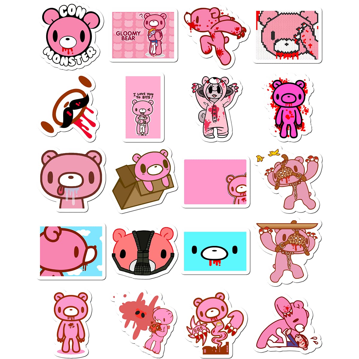 20 Pcs Stickers Pack Gloomy Laptop Bear Colorful Aesthetic Vinyl Waterproof Skateboard Bike Bumper Car Guitar Water Bottle Luggage