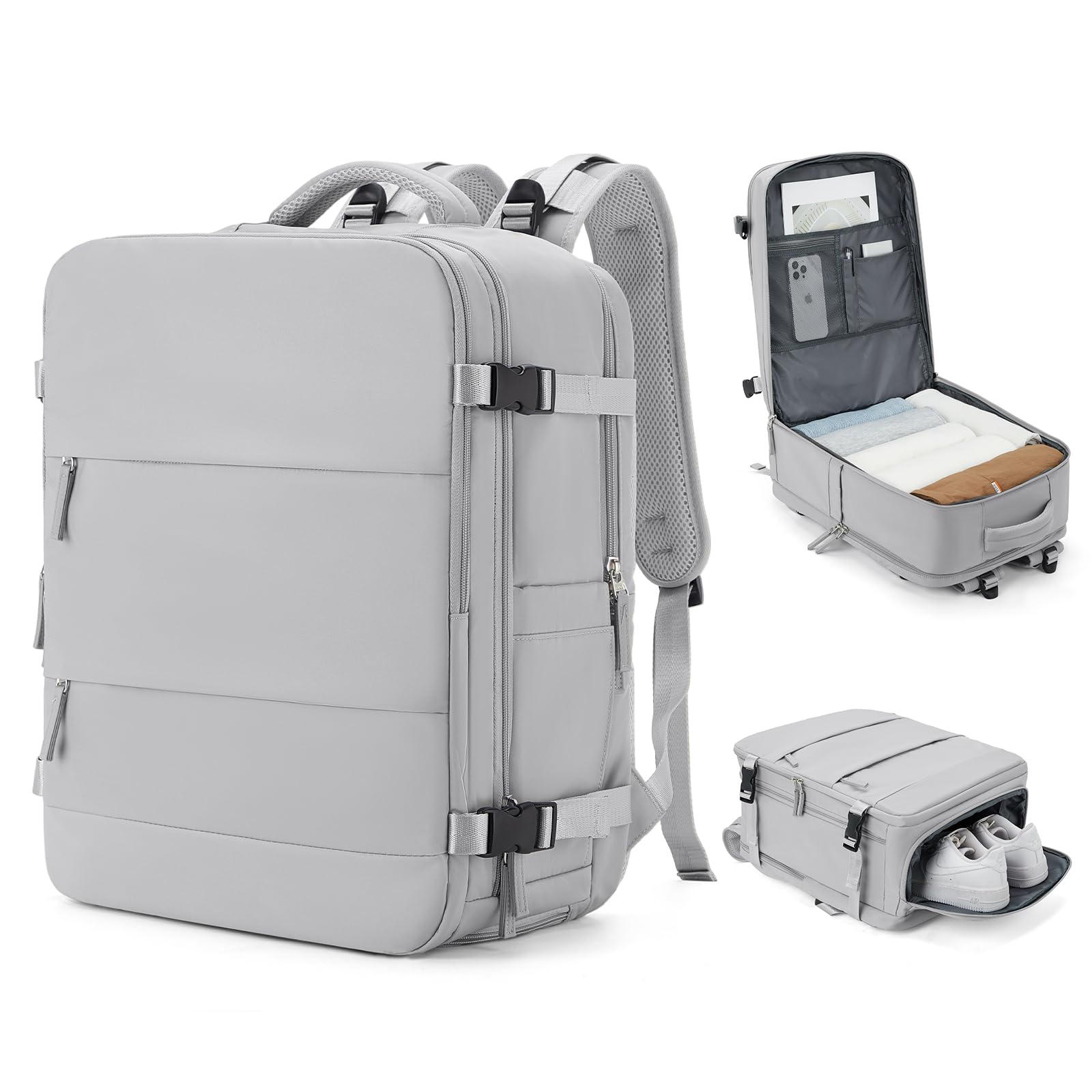 coowoz Large Travel Backpack Carry On for Women Man Gym Backpacks with Laptop Compartment Mochila de Viaje Teacher Personal Item Backpack Rucksack Airplane Accessories Must Haves Grey