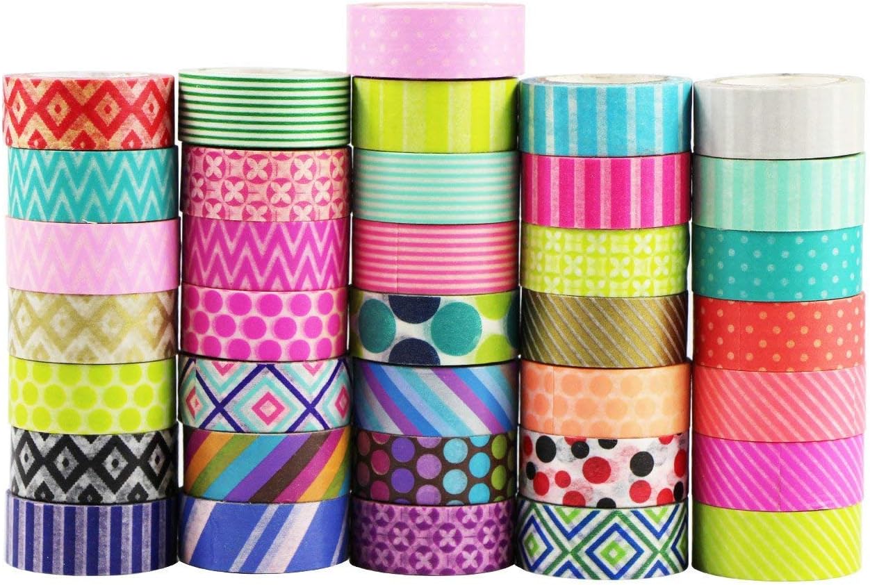 UOOOM 10Rolls/Pack Washi Tape Set Beautiful Designs 15mm Wide 5m/Roll, Decorative Masking Tapes Adhesive Scrapbooking DIY Arts Crafts Gift (Pattern-1) : Arts, Crafts & Sewing