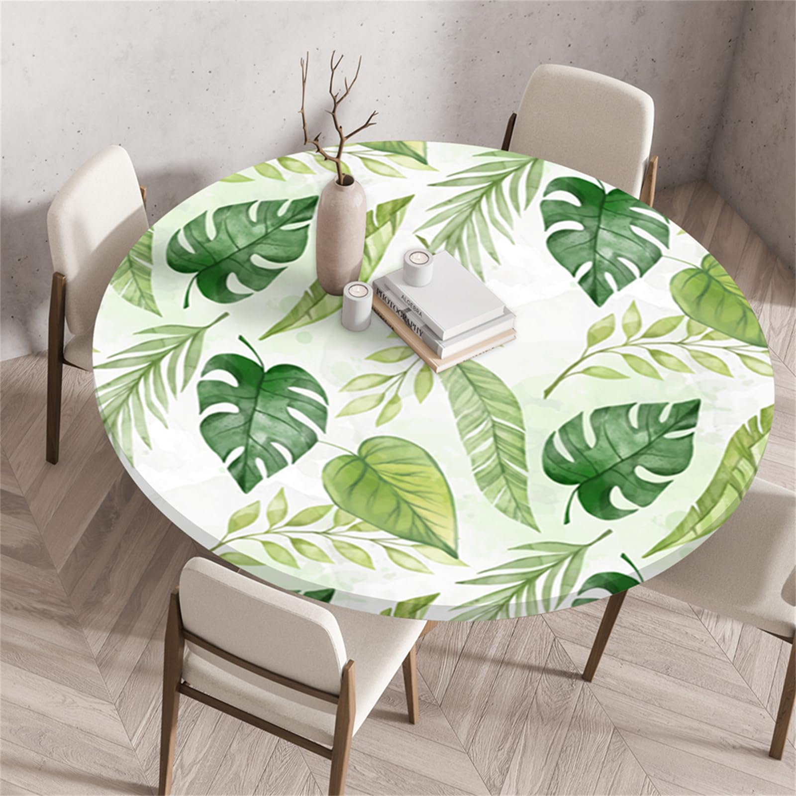 Muiuou Round Tablecloth,Printing Tabletop,Reusable Waterproof Oil-Proof Elastic Edged Round Table Cover Protector Cloth,Fitted Kitchen Dinning Room Home Decoration (Diameter 90cm,Style 5)