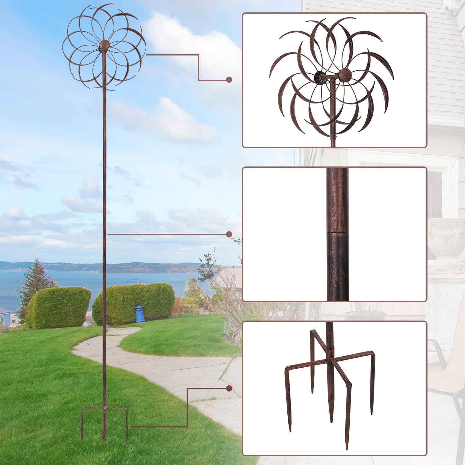 JAXPETY Metal Windmill, Outdoor Wind Spinner for Yard, Lawn and Garden, Bronze