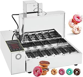 Donut Making Machine, 304 Stainless Steel Automatic Digital Donut Fryer with Intelligent Panel, Adjustable Donut Thickness, Auto Flip, 5.5L Hopper (6Row)