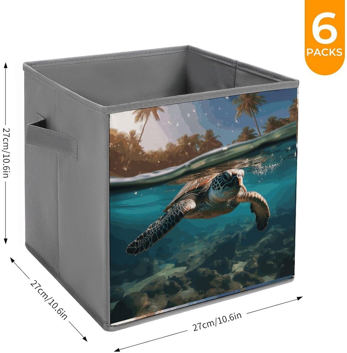 Palm Trees And Sea Turtles Diving Underwater Storage Cubes Set of 6 Storage Bins with Handles Collapsible Storage Basket Fabric Storage Box for Shelves Large Closet Shelf Organizer for Organization 11