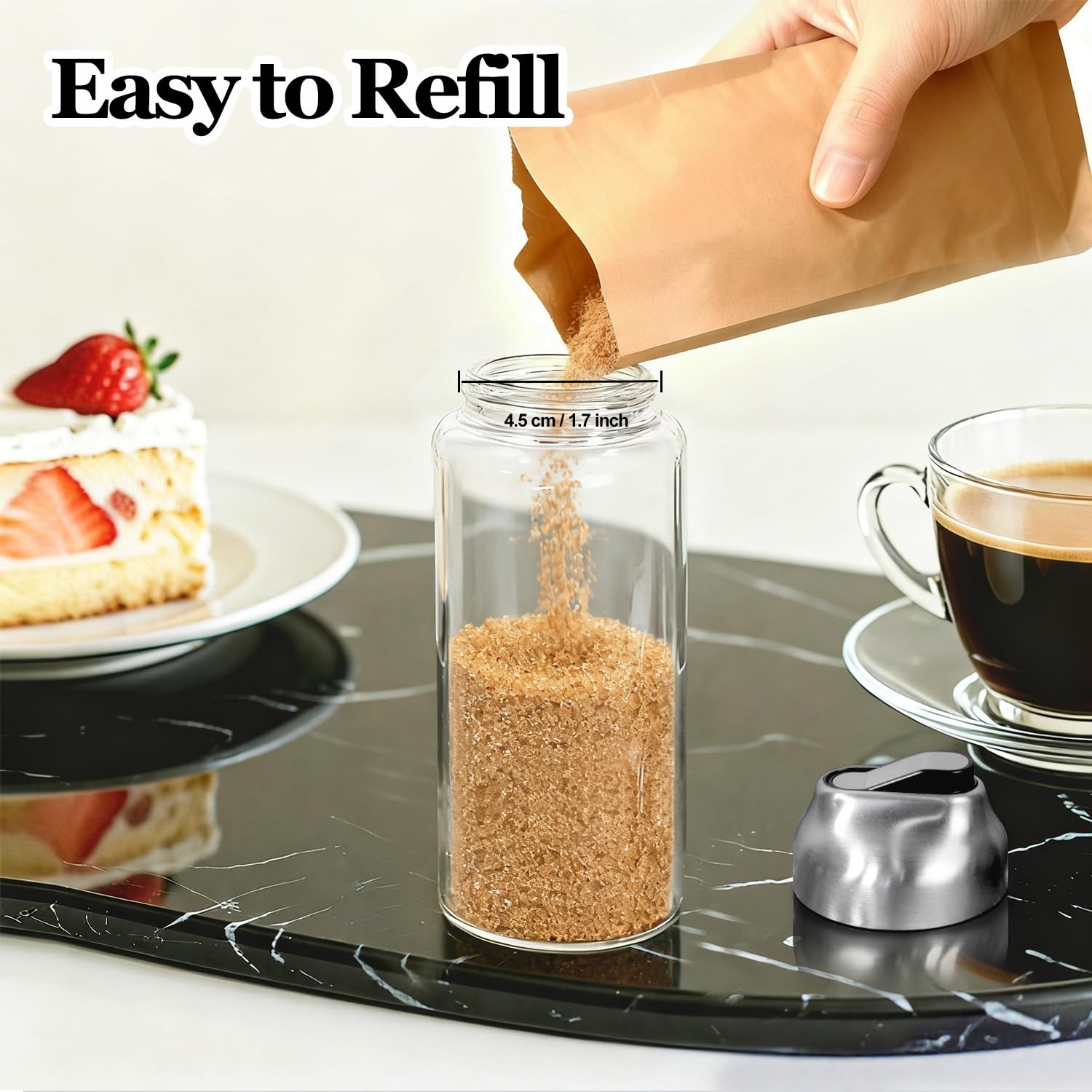 Juego de agitador dispensador de azúcar de vidrio para café, té, leche, 14 onzas, (paquete de 2)