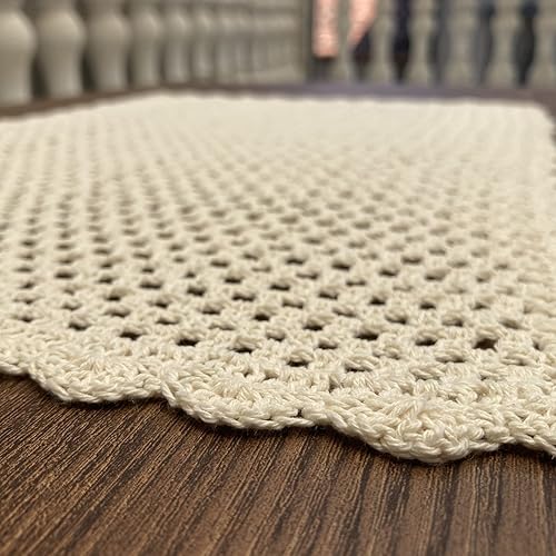 Miniatura 3 de Mantel pequeño de algodón de ganchillo beige para mesa, protector rectangular para mesita de noche, cómoda para dormitorio, 12 x 17 pulgadas