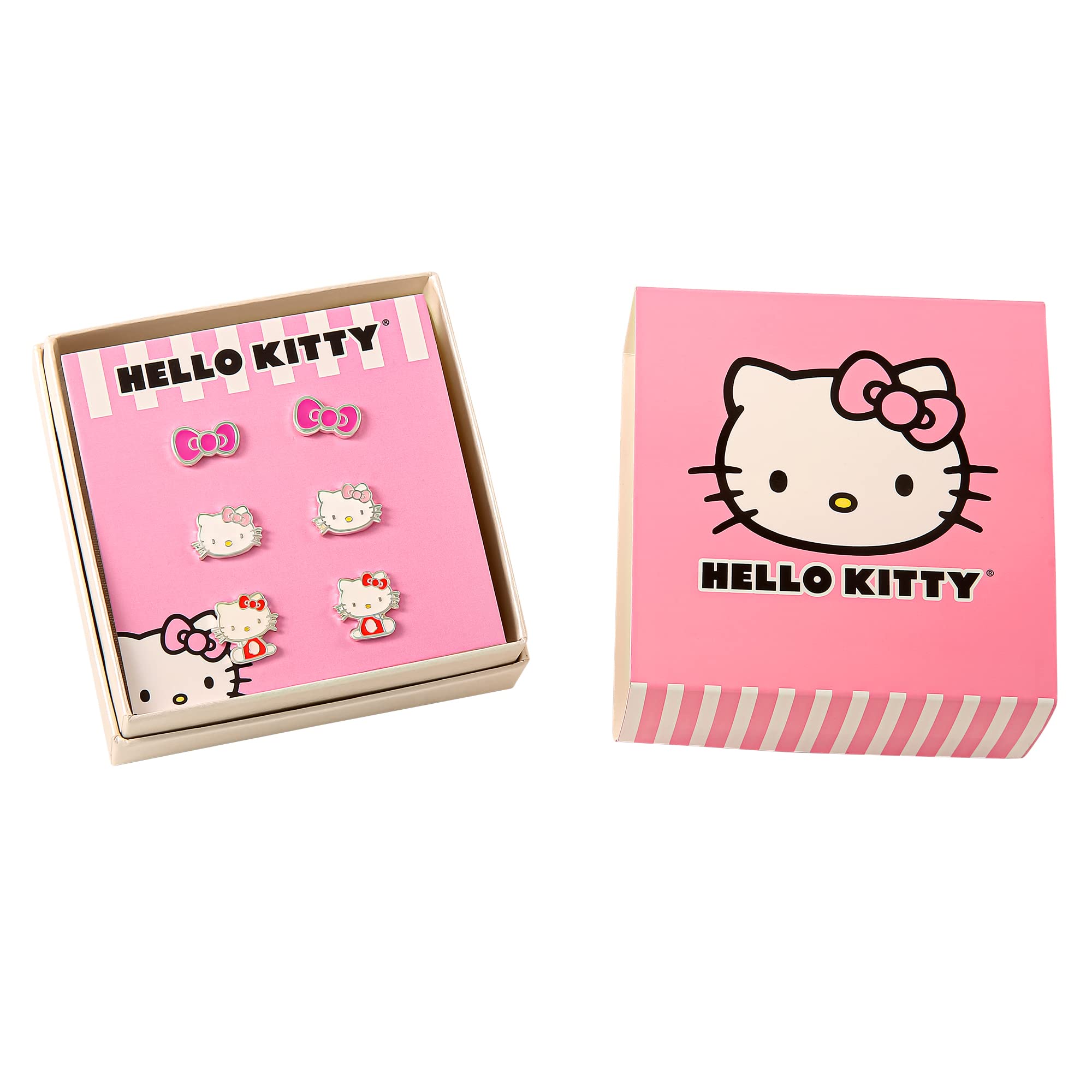 Hello Kitty Silver Plated Stud Earrings Set, 3 Pairs