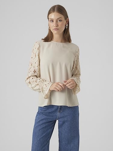 VERO MODA Vmseja LS Lace Top Wvn Pa Maglietta a Maniche