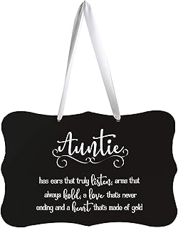 LifeSong Milestones Digitally Printed Ribbon Signs - Wall Decor Ribbon Sign Auntie Gift for New Home Mothers Daughter Gift Wall Decor 8â€ x 12â€ Includes Ribbon (Black)