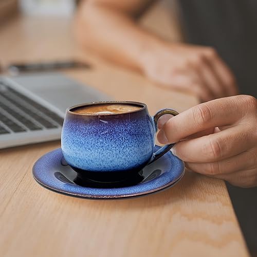 Miniatura 4 de Plaxico & Bertunga - Tazas de café de cerámica vintage de porcelana, tazas y platillos únicos de capuchino, taza de café expreso para barista, taza