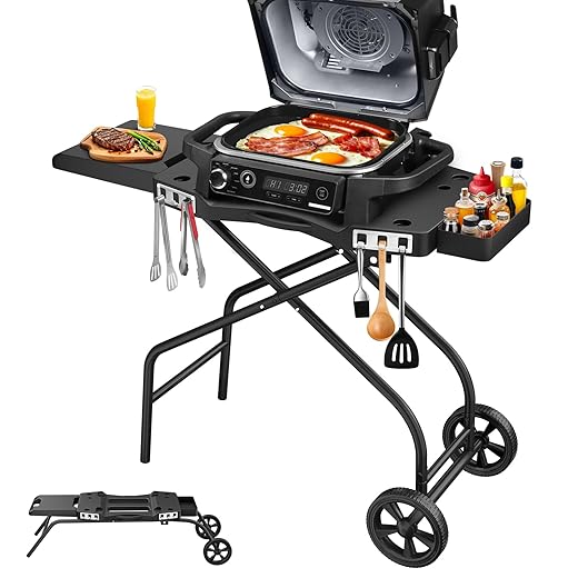 GRILL FORCE Grill Stand for Ninja Woodfire Grill,Grill Cart,Collapsible Outdoor Grill Stand Fit for Ninja Woodfire Outdoor Grill(Ninja OG701),Traeger Ranger,Pit Boss 10697,10724,22" Blackstone Griddle