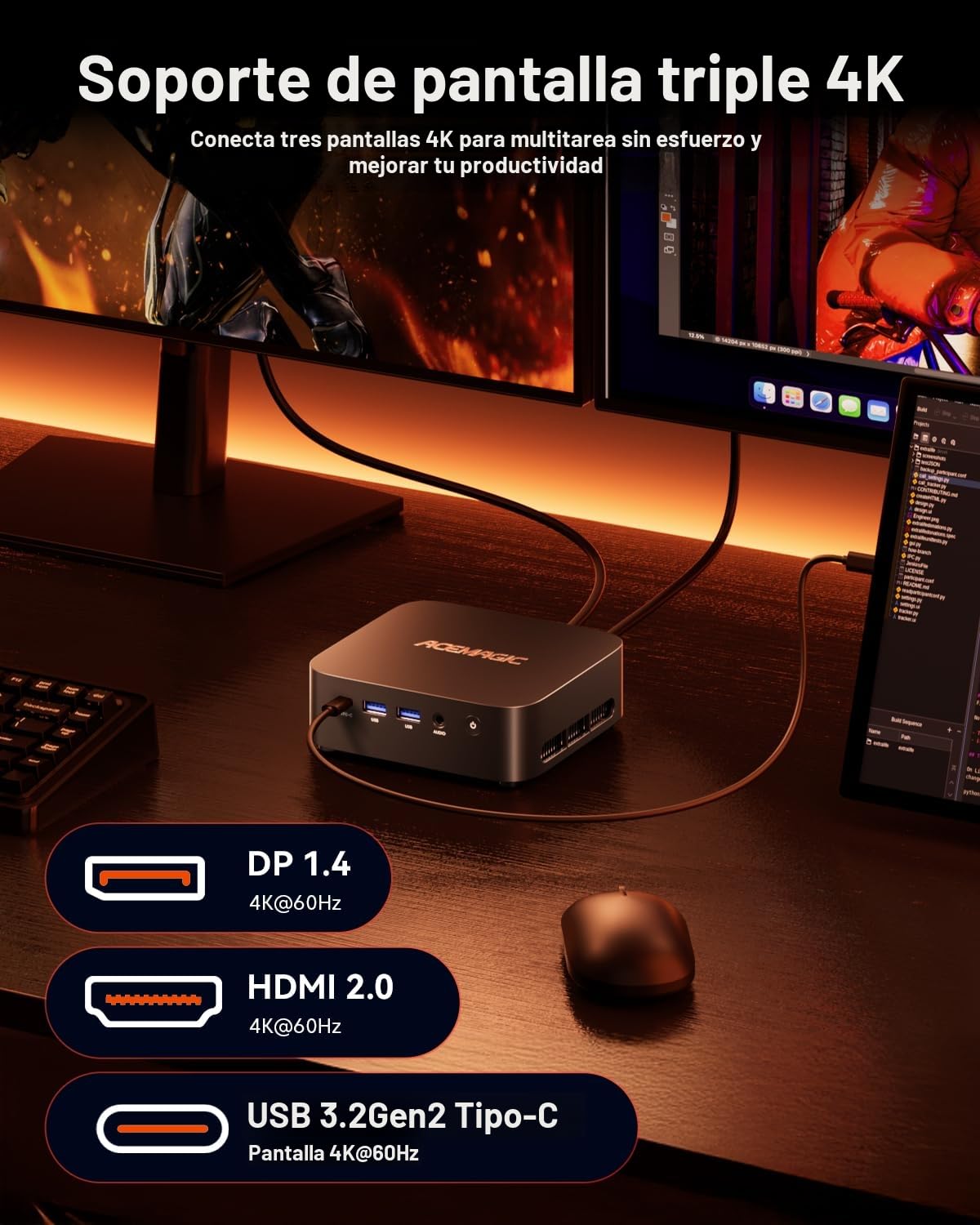 ACEMAGIC K1 Mini PC,AMD Ryzen 5 7430U|28W TDP|16GB LPDDR4X 512GB SSD | (Hasta 4.3GHz),Radeon 7,Triple 4K@60Hz(DP1.4,HDMI 2.0,USB-C)|WiFi6+BT5.2,Windows 11 Pro Mini Ordenador para Oficina y Hogar