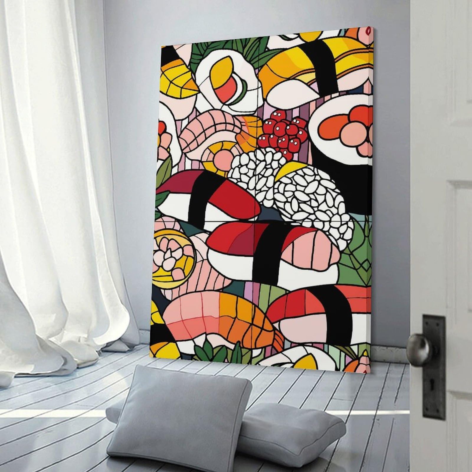 Junmoney Colorful Sushi And Rolls Pattern Decorative Canvas Print, 08x12inch(20x30cm), for Hallway, Bedroom Or Modern Interiors, Gift Idea for Housewarming And Birthdays