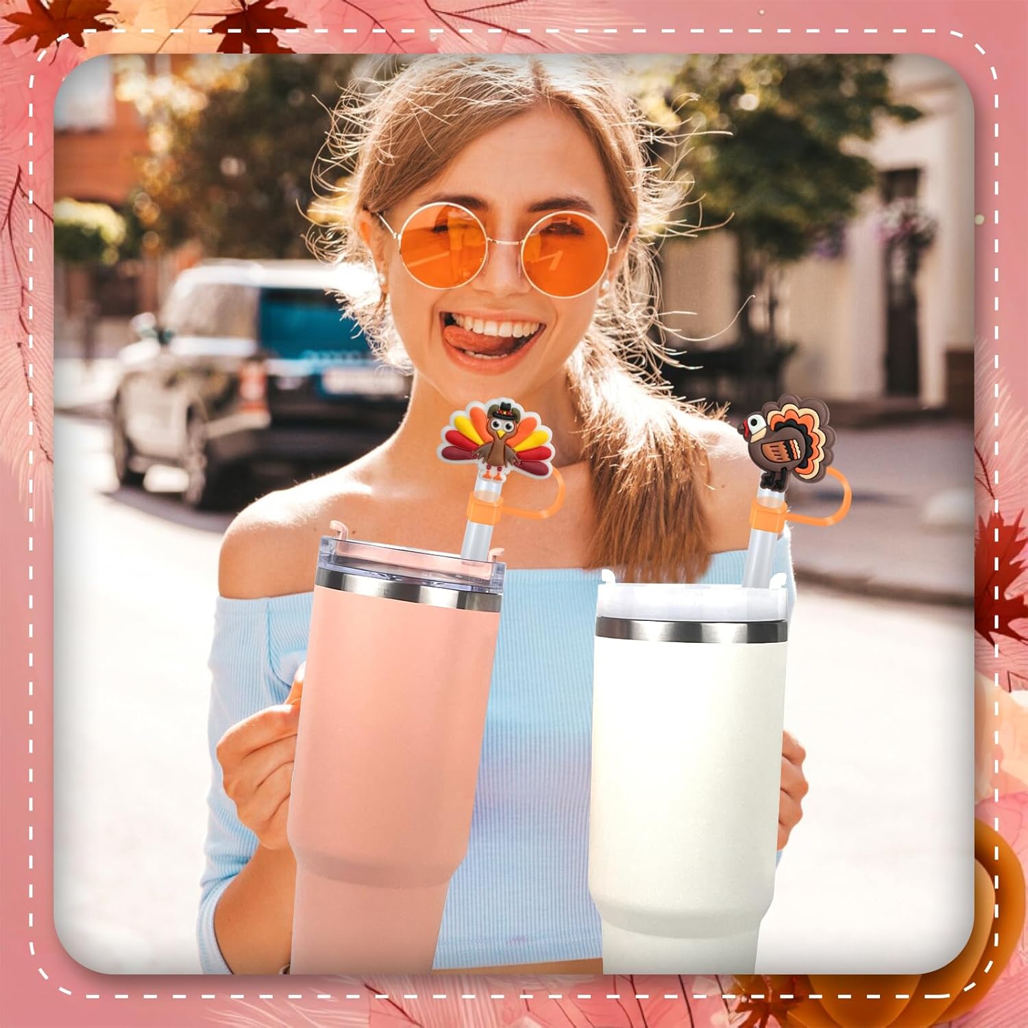 Stanley 4 Pack Thanksgiving Straw Covers - Silicone Fall Straw Toppers for 30&40 Oz Water Bottle - Turkey, Thanksgiving Gifts - Image 4