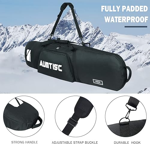 Miniatura 28 de AUMTISC Bolsa acolchada de snowboard para viajes aéreos, bolsas de viaje de snowboard para volar con bolsillos para equipos, longitud disponible